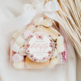 Pegatina Redonda Cumpleaños de nuestros Chicas rosados de mariposa