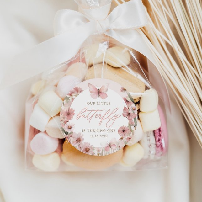 Pegatina Redonda Cumpleaños de nuestros Chicas rosados de mariposa (Subido por el creador)