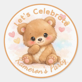 Pegatina Redonda Cumpleaños de oso bebé neutral lindo