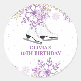 Pegatina Redonda Cumpleaños de patinaje sobre hielo copo de nieve p