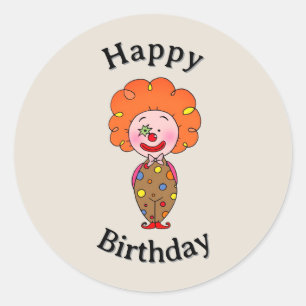 Pegatina Redonda Cumpleaños de payaso de dibujos animados lindo y f