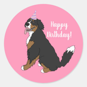 Pegatina Redonda Cumpleaños de Perro de Montaña Bernés Personali