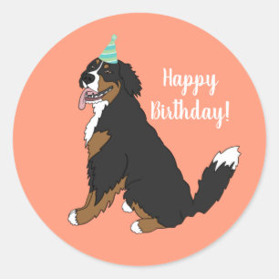 Pegatina Redonda Cumpleaños de Perro de Montaña Bernés Personali