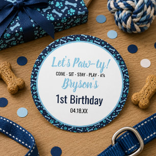 Pegatina Redonda Cumpleaños de perro personalizado Huella de pata a
