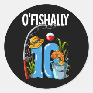 Pegatina Redonda Cumpleaños de pesca de 10 años 'O'fishally