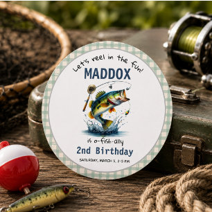 Pegatina Redonda Cumpleaños de Pesca O-Fish-Ally Dos 2º