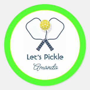 Pegatina Redonda Cumpleaños de Pickleball Neon Preppy Let's Pickle