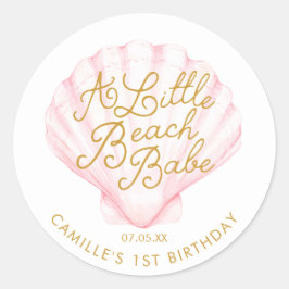 Pegatina Redonda Cumpleaños de Pink Little Beach Babe