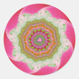 Pegatina Redonda Cumpleaños de Pink, White y Green Fractal