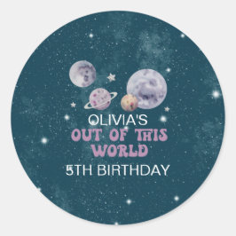 Pegatina Redonda Cumpleaños de planetas fuera de este mundo