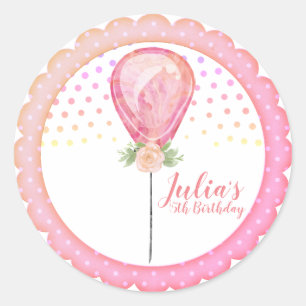 Pegatina Redonda cumpleaños de polo de globo rosa Rubor