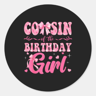 Pegatina Redonda Cumpleaños de Prima Familia Rosa Coqueta