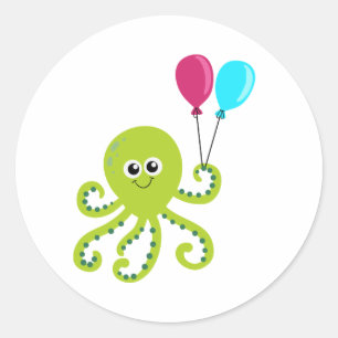 Pegatina Redonda Cumpleaños de Pulpo Bajo el Mar