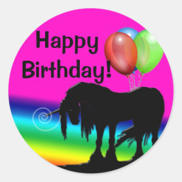 Pegatina Redonda Cumpleaños de Rainbow Unicorn