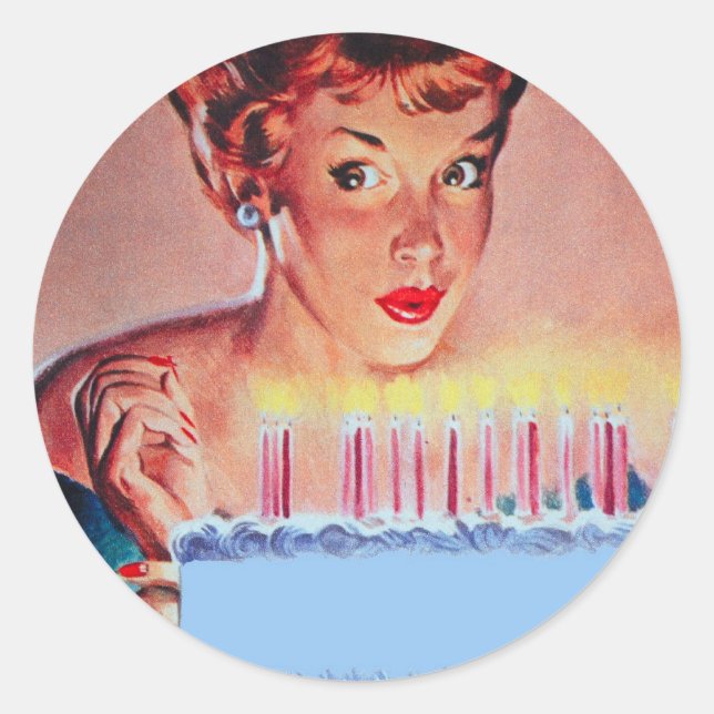 Pegatina Redonda Cumpleaños de Retro en los años 50 (Anverso)