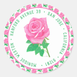 Pegatina Redonda Cumpleaños de Rosa Rosa 