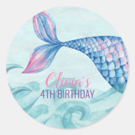 Pegatina Redonda Cumpleaños de sirena acuarela