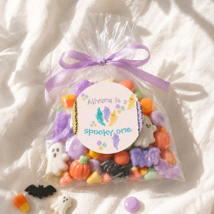 Pegatina Redonda Cumpleaños de Spooky One Cute Halloween Ghost 1