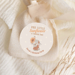Pegatina Redonda Cumpleaños de Sunflower Bunny Rabbit
