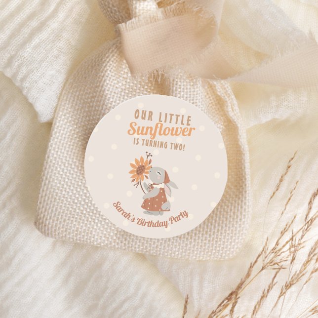Pegatina Redonda Cumpleaños de Sunflower Bunny Rabbit (Subido por el creador)