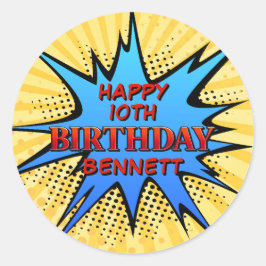 Pegatina Redonda Cumpleaños de superhéroes