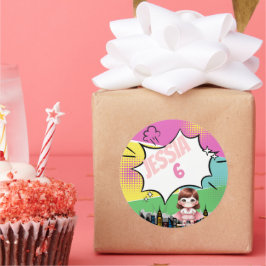 Pegatina Redonda Cumpleaños de superhéroes