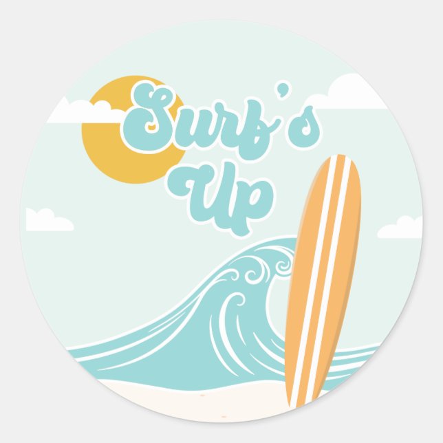 Pegatina Redonda Cumpleaños de Surf's Up Beach (Anverso)