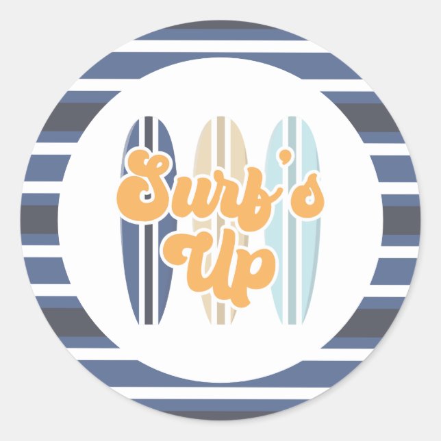 Pegatina Redonda Cumpleaños de Surf's Up Surfboard Beach (Anverso)