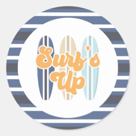 Pegatina Redonda Cumpleaños de Surf's Up Surfboard Beach