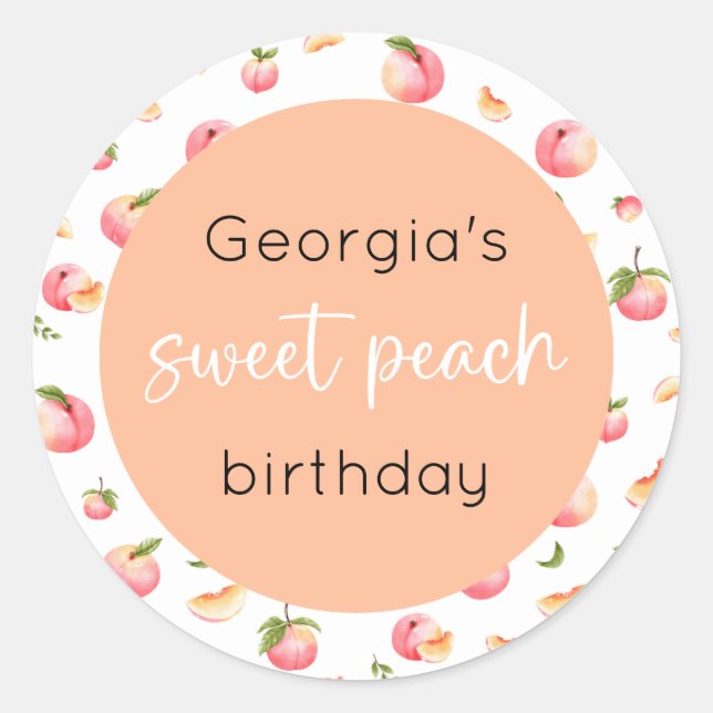 Pegatina Redonda Cumpleaños de Sweet Peach (Anverso)
