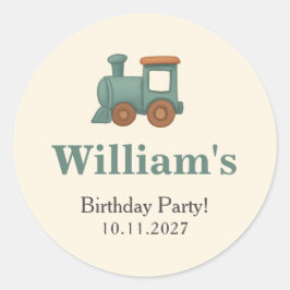 Pegatina Redonda Cumpleaños de Tren Personalizado Gracias