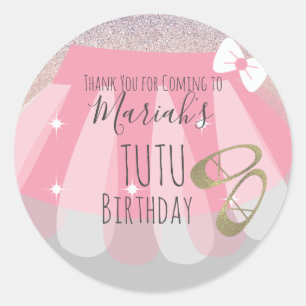 Pegatina Redonda Cumpleaños de Tutu Girl Gracias Rosa