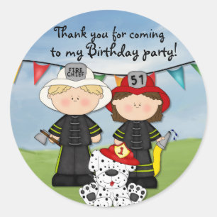 Pegatina Redonda Cumpleaños de un pequeño bombero - Personalizar