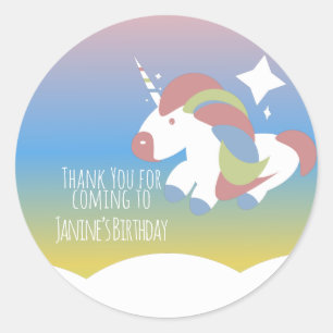 Pegatina Redonda Cumpleaños de Unicornio Nubes Gradiente Colorido 