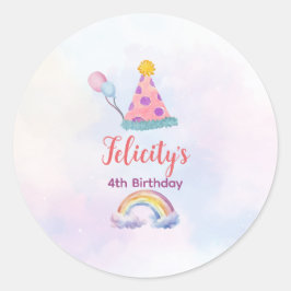 Pegatina Redonda Cumpleaños de Unicornio Pastel Arcoíris para cualq