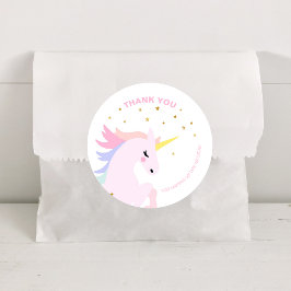 Pegatina Redonda Cumpleaños de Unicornio Rosa Gracias Pegatinas