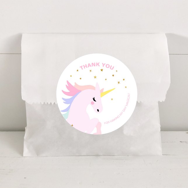 Pegatina Redonda Cumpleaños de Unicornio Rosa Gracias Pegatinas (Subido por el creador)