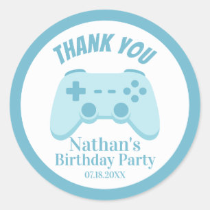 Pegatina Redonda Cumpleaños de Videojuegos   Fiesta del Controlador