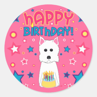Pegatina Redonda Cumpleaños de Westie
