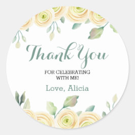 Pegatina Redonda Cumpleaños de White Rose Eucalyptus Flora Gracias