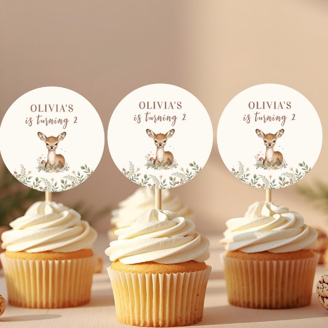 Pegatina Redonda Cumpleaños de Woodland Deer | Bosque ruso (Subido por el creador)