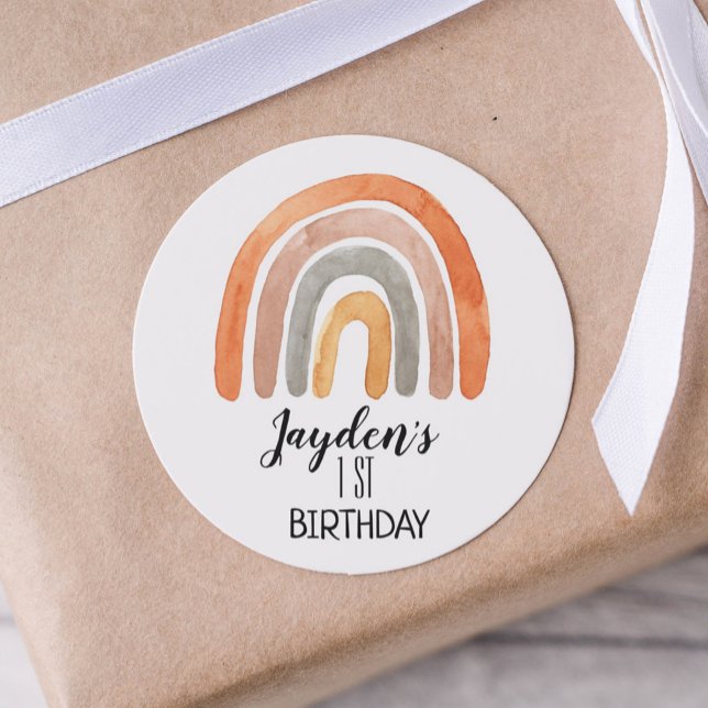 Pegatina Redonda Cumpleaños del Arcoiris Boho (Subido por el creador)