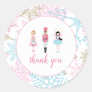 Pegatina Redonda Cumpleaños del Ballet de Invierno Nutcracker Snowf