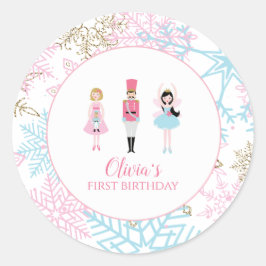 Pegatina Redonda Cumpleaños del Ballet de Invierno Nutcracker Snowf