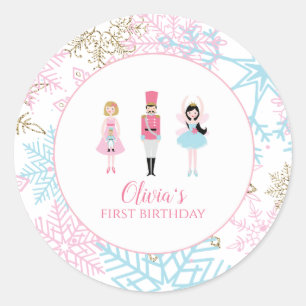 Pegatina Redonda Cumpleaños del Ballet de Invierno Nutcracker Snowf