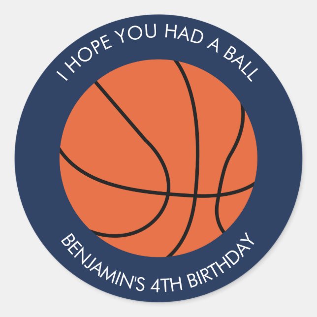 Pegatina Redonda Cumpleaños del baloncesto (Anverso)