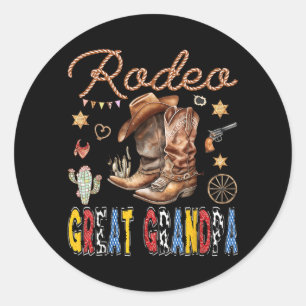 Pegatina Redonda Cumpleaños del bisabuelo del rodeo vaquero occiden