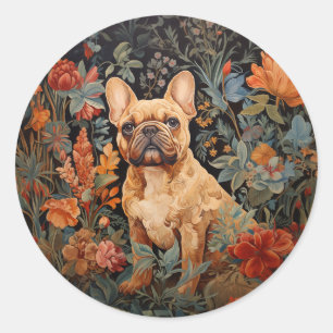 Pegatina Redonda Cumpleaños del Bulldog francés Frenchie Garden