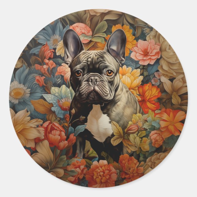 Pegatina Redonda Cumpleaños del Bulldog francés Frenchie Garden (Anverso)