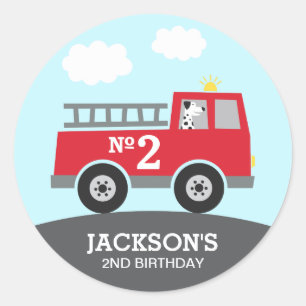 Pegatina Redonda Cumpleaños del camión de bomberos personalizado